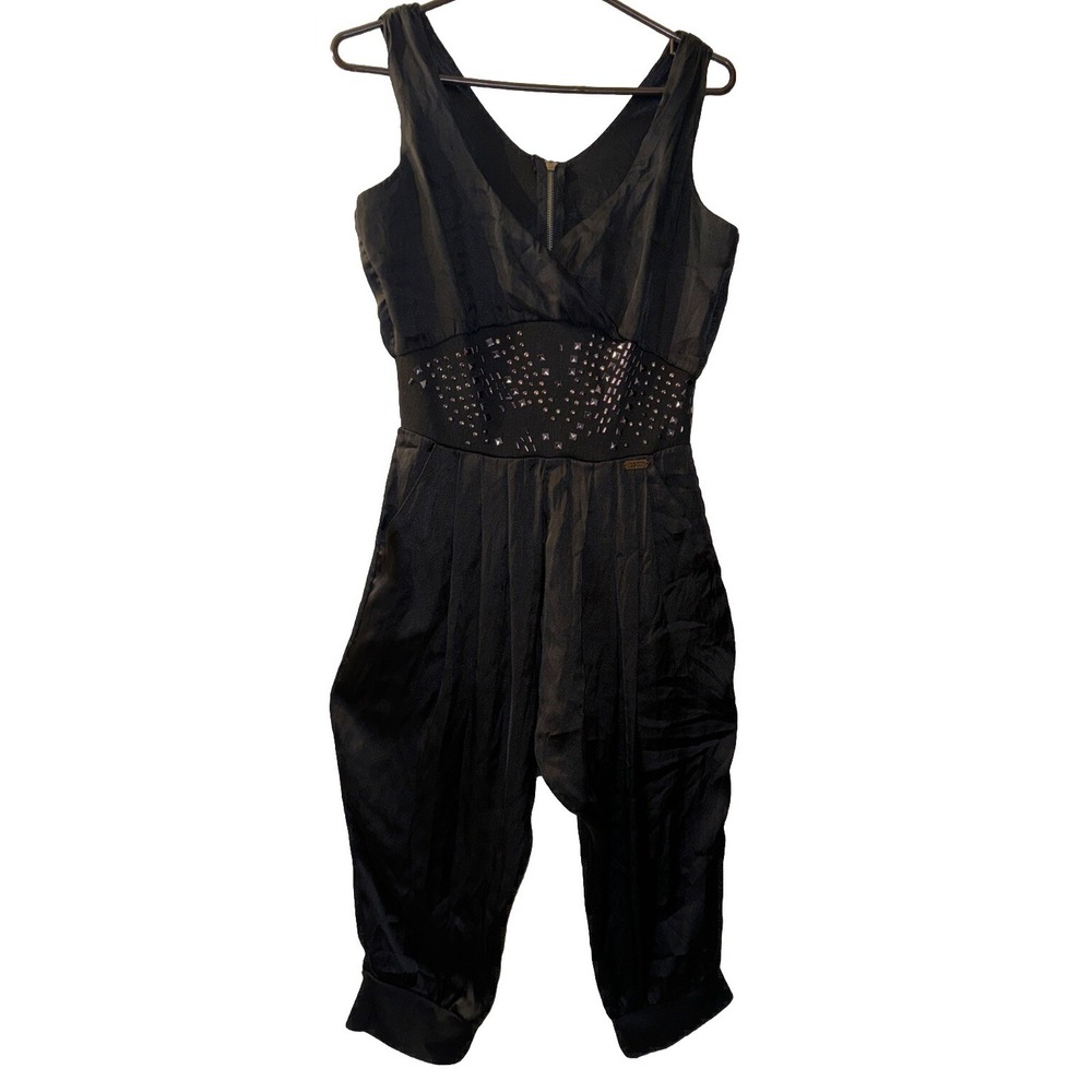 Sean John Satin Jumpsuit Harem Drop Crotch Romper Satin Studded Y2K Women's Sz M